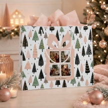 Persoonlijke moderne roze kerstfoto-cadeautas