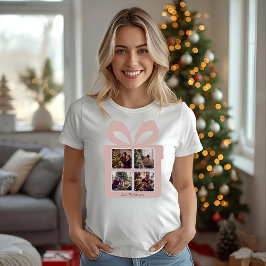 Persoonlijke moderne roze kerstfoto-cadeauverpakki t-shirt