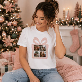 Persoonlijke moderne roze kerstfoto-cadeauverpakki t-shirt