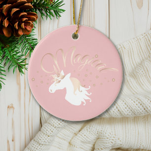 Persoonlijke Moderne Roze Magische Eenhoorn Keramisch Ornament