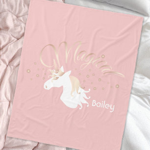 Persoonlijke Moderne Roze Magische Eenhoorn Kinder Fleece Deken