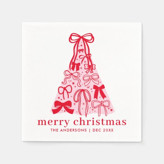 Persoonlijke Moderne Roze Rode Strikken Kerst Servet (Voorkant)