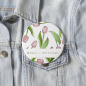 Persoonlijke Moderne Roze Tulp Bloem Ronde Button 4,0 Cm (In situ)