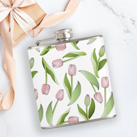 Persoonlijke Moderne Roze Tulp Heupfles