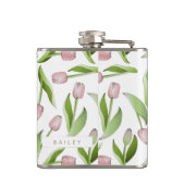 Persoonlijke Moderne Roze Tulp Heupfles (Achterkant)