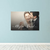 Persoonlijke moderne scriptie namen bruiloftsfoto canvas afdruk (Insitu (Houten vloer))