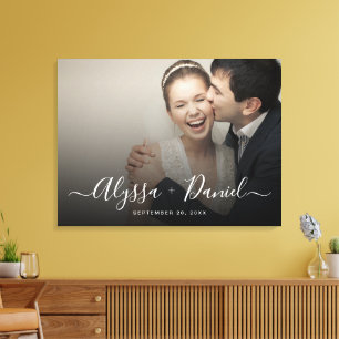Persoonlijke moderne scriptnamen trouwfoto canvas afdruk