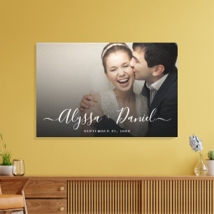 Persoonlijke moderne scriptnamen trouwfoto canvas afdruk