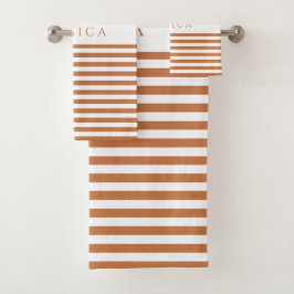 Persoonlijke Moderne Terracotta Strepen Bad Handdoek
