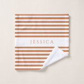 Persoonlijke Moderne Terracotta Strepen Bad Handdoek (Wasdoekje)