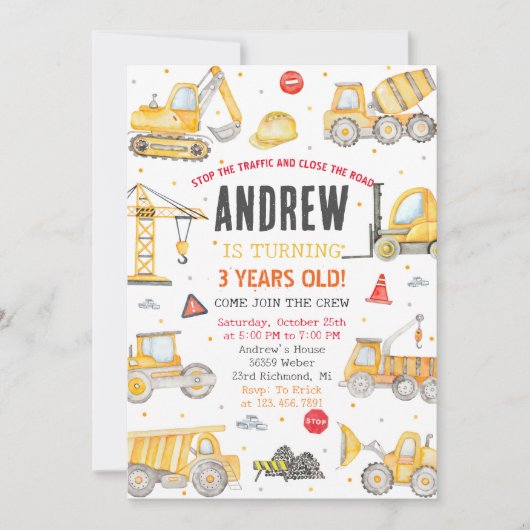 Persoonlijke moderne verjaardagsfeestbouw kaart (Voorkant)