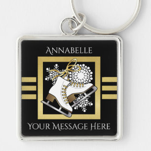 Persoonlijke Moderne Zwarte Gouden Glitter IJsscha Sleutelhanger