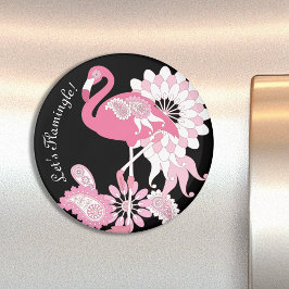 Persoonlijke Moderne Zwarte Paisley Roze Flamingo Magneet