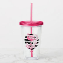 Persoonlijke moderne zwarte strepe roze flamingo