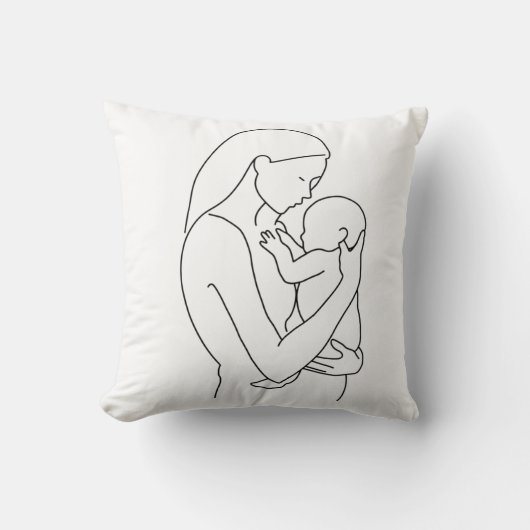 Persoonlijke Moeder en Baby Lijnkunst Moederdag Kussen (Voorkant)