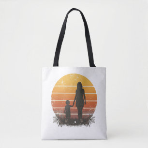 Persoonlijke Moeder en Kind Zonsondergang Silhouet Tote Bag