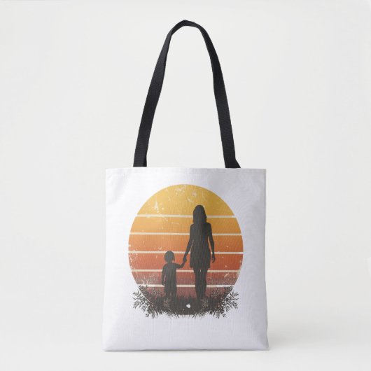 Persoonlijke Moeder en Kind Zonsondergang Silhouet Tote Bag (Voorkant)