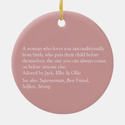 Persoonlijke Moeder Moeder Definitie Stof Roze Roz Keramisch Ornament (Achterkant)