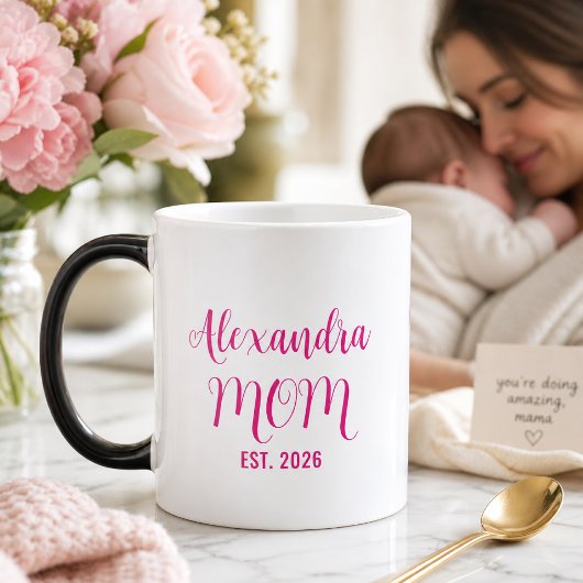 Persoonlijke Moeder Naam Gevestigd Roze Script  Magische Mok