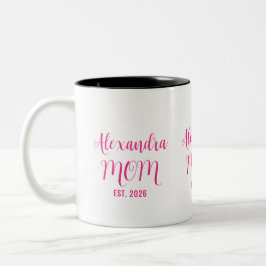 Persoonlijke Moeder Naam Gevestigd Roze Script  Tweekleurige Koffiemok