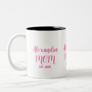 Persoonlijke Moeder Naam Gevestigd Roze Script Tweekleurige Koffiemok