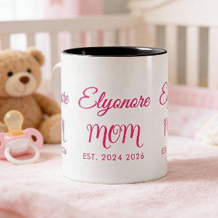Persoonlijke Moeder Naam Twee Datum Roze Script Tweekleurige Koffiemok