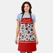 Persoonlijke Moeder Rood Wit Blauw Bloemig Schort (Gedragen)