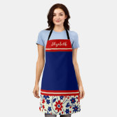 Persoonlijke Moeder Rood Wit Blauw Bloemmotief Schort (Gedragen)