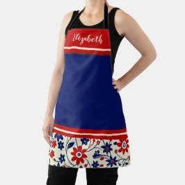 Persoonlijke Moeder Rood Wit Blauw Bloemmotief Schort