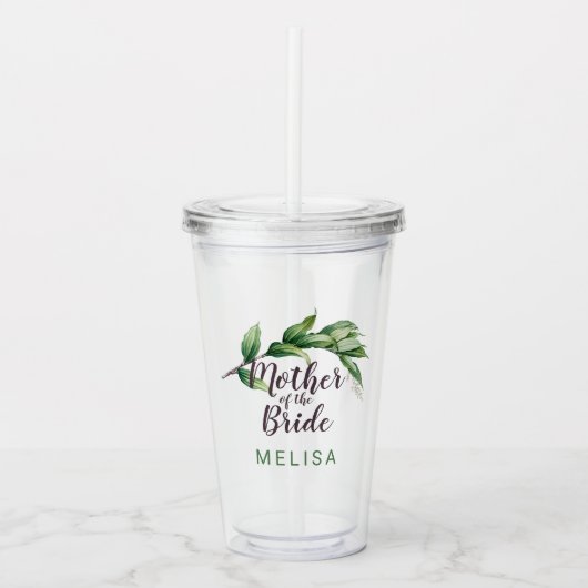 Persoonlijke Moeder van de Bruid Foliage Acryl Drinkbeker (Voorkant)