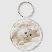 Persoonlijke Moeder van een Langharige Witte Kat Sleutelhanger (Achterkant)