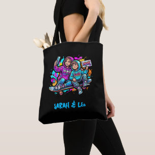 Persoonlijke Moeder & Zoon Graffiti Kunst Zwarte B Tote Bag