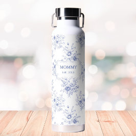 Persoonlijke Moederdag Blauwe Bloemen Bloemig Waterfles