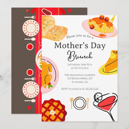 Persoonlijke Moederdag Brunch | Voedselthema Kaart (Voorkant / Achterkant)