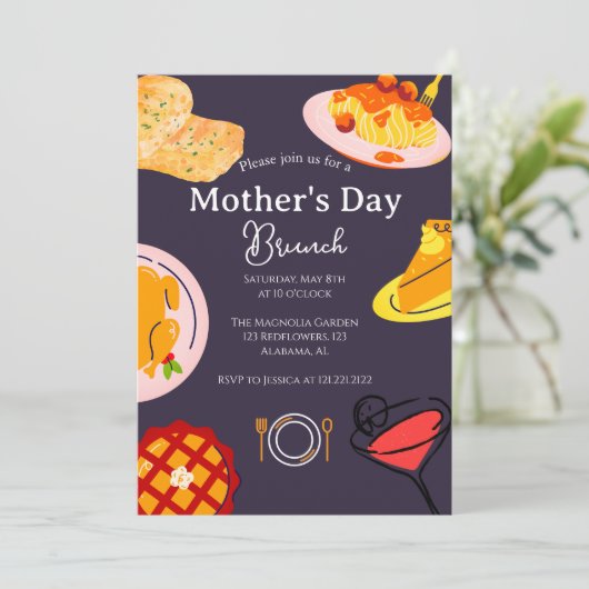 Persoonlijke Moederdag Brunch | Voedselthema Kaart (Staand voorkant)