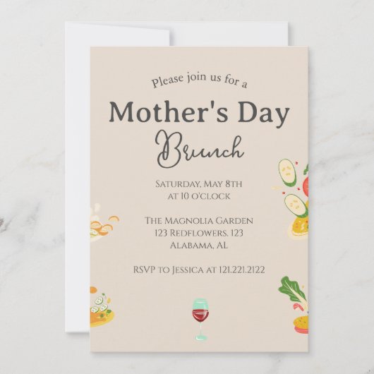 Persoonlijke Moederdag Brunch | Voedselthema Kaart (Voorkant)