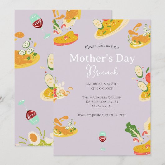 Persoonlijke Moederdag Brunch | Voedselthema Kaart (Voorkant / Achterkant)