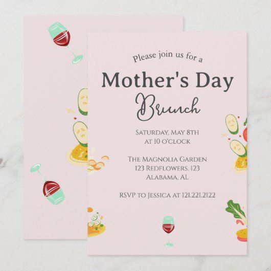 Persoonlijke Moederdag Brunch | Voedselthema Kaart (Voorkant / Achterkant)