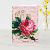 Persoonlijke Moederdag cadeaus, vintage roze roos Kaart (Gele Bloem)