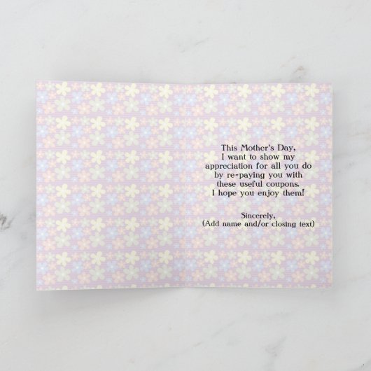 Persoonlijke Moederdag Coupons Kaart (Binnen)