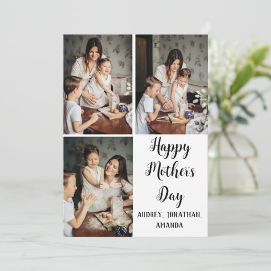 Persoonlijke moederdag, drie foto-collage cadeau kaart (Staand voorkant)