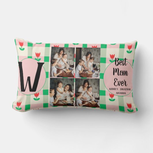 Persoonlijke moederdag, foto collage florale gift kussen (Voorkant)
