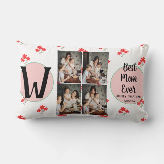 Persoonlijke moederdag, foto collage florale gift kussen (Achterkant)