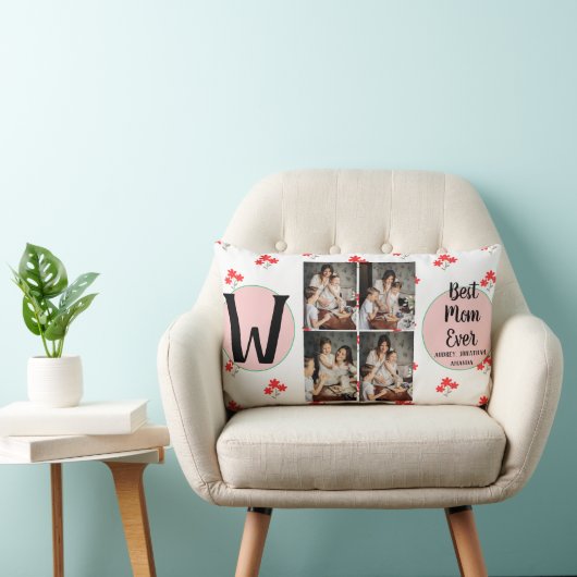 Persoonlijke moederdag, foto collage florale gift kussen (Stoel)