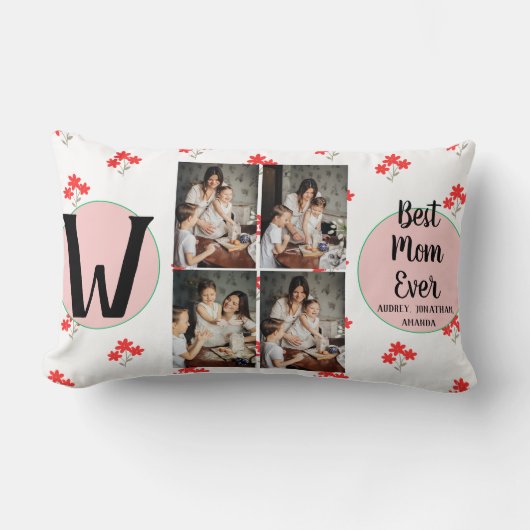 Persoonlijke moederdag, foto collage florale gift kussen (Voorkant)