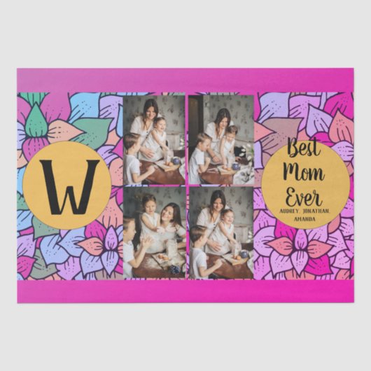 Persoonlijke moederdag, foto collage florale gift tissuepapier (Voorkant)