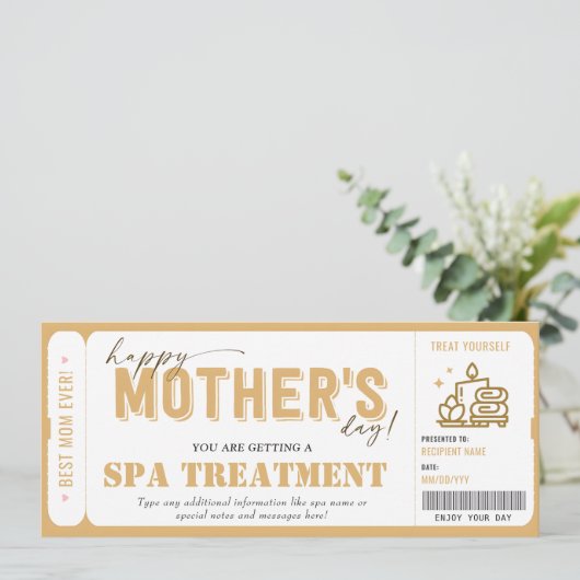Persoonlijke Moederdag Gift Spa Voucher Certificaa Kaart (Staand voorkant)