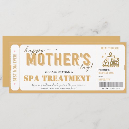 Persoonlijke Moederdag Gift Spa Voucher Certificaa Kaart (Voorkant / Achterkant)