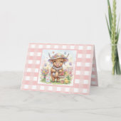 Persoonlijke Moederdag Koe Roze Gingham Kaart (Voorkant)