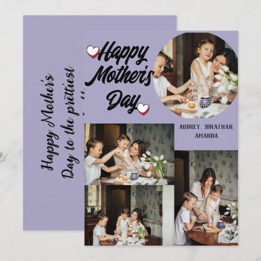 Persoonlijke Moederdag, vier fotocollage Feestdagenkaart (Voorkant / Achterkant)